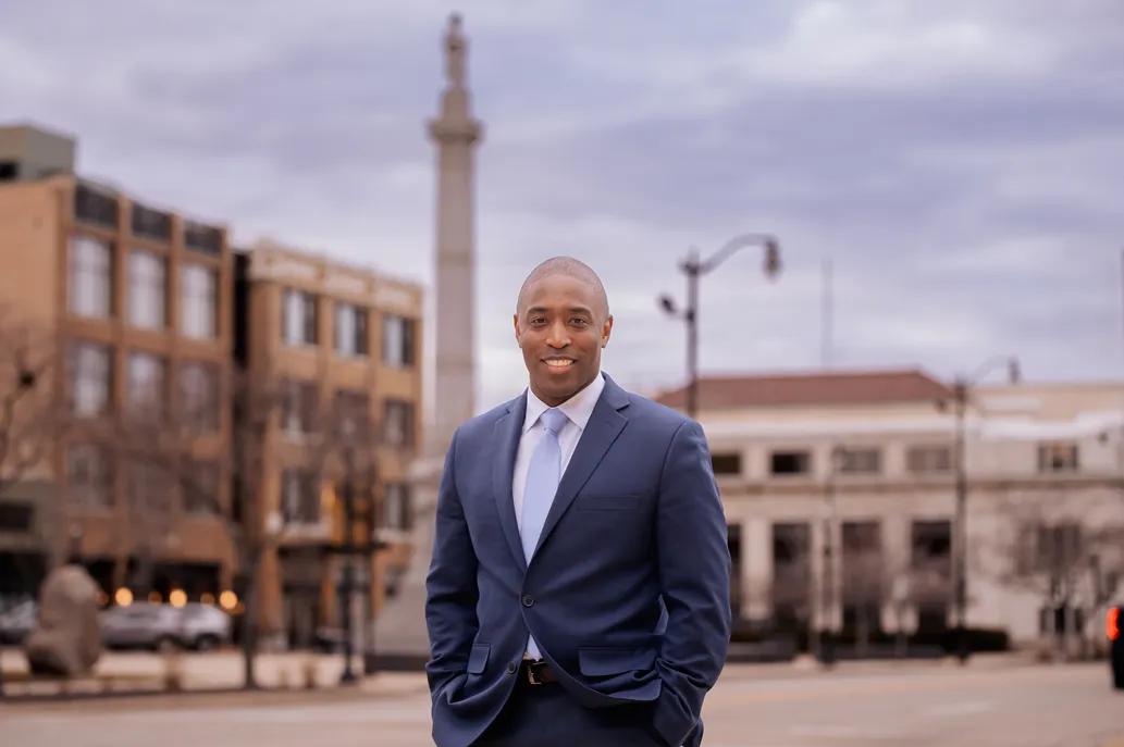 Lorenzo Santos smiling in downtown Wisconsin